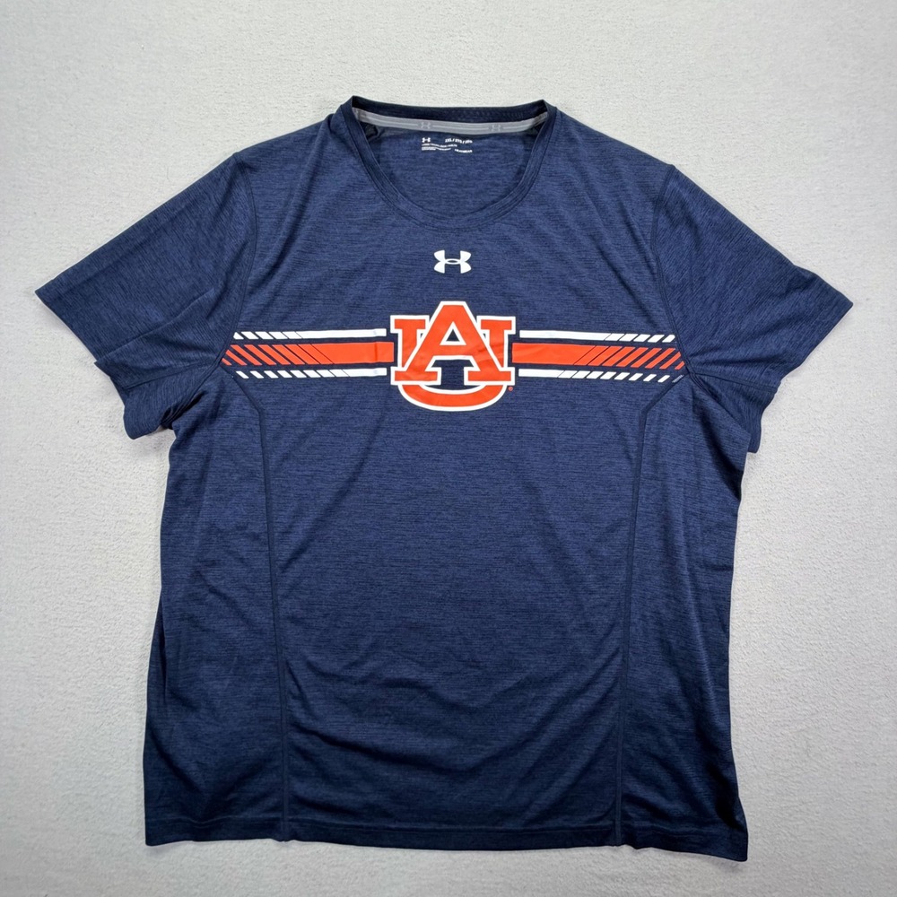 Under Armour Mens T-Shirt Loose Navy Auburn Tigers HeatGear Graphic Tee 2XL